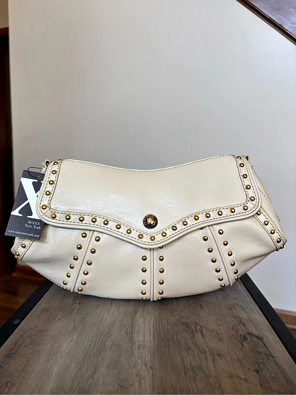 Maxx New York Cream Studded Shoulder Bag  NWT